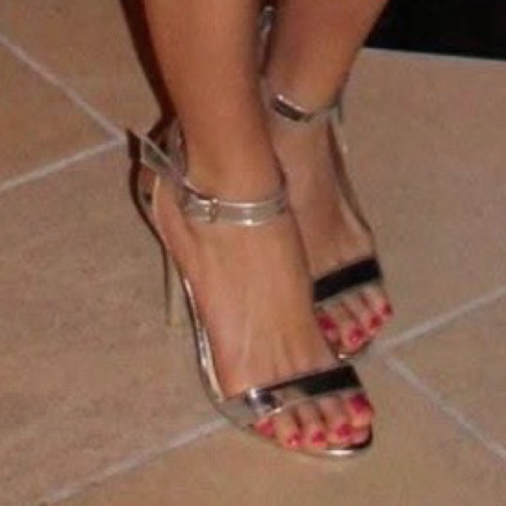 Wet Seal Metallic Ankle Strap Heels in Sliver Size 8